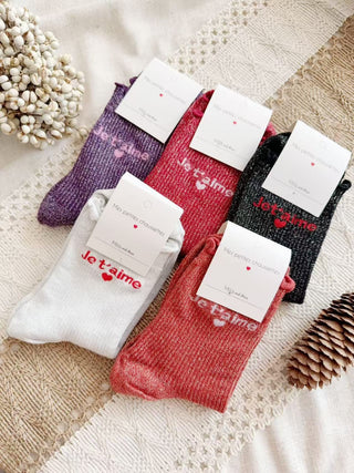 Chaussettes paillettes - " JE T'AIME "