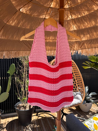 Sac en crochet - RAYÉ - Rose/rouge