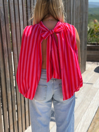Top rayé MOREY - FUCHSIA/ROUGE (Made in Italie)