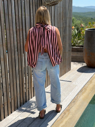 Top rayé MOREY - ROSE/MARRON (Made in Italie)