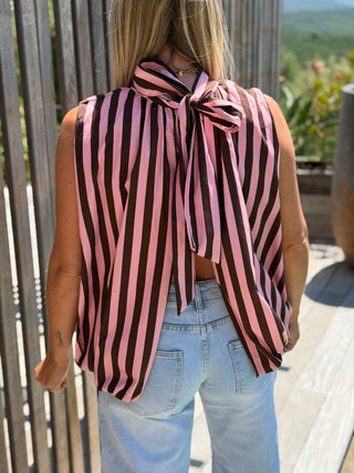 Top rayé MOREY - ROSE/MARRON (Made in Italie)