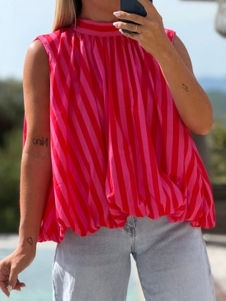 Top rayé MOREY - FUCHSIA/ROUGE (Made in Italie)