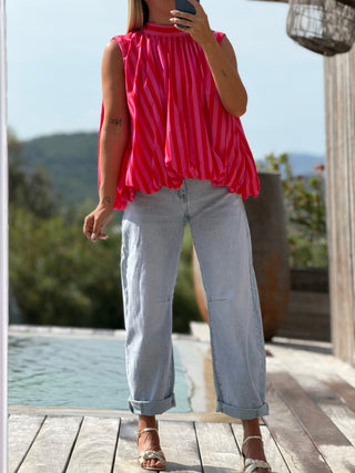 Top rayé MOREY - FUCHSIA/ROUGE (Made in Italie)