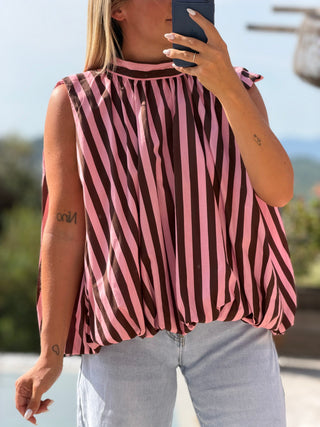 Top rayé MOREY - ROSE/MARRON (Made in Italie)