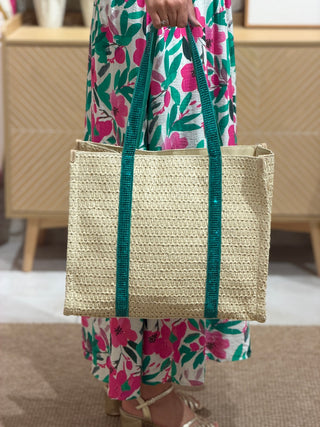 Sac en paille MARTY - Turquoise