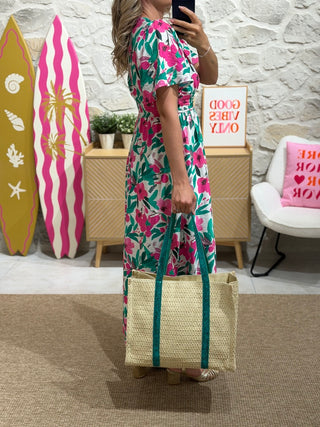 Sac en paille MARTY - Turquoise