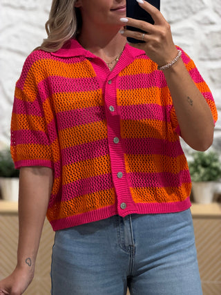Gilet en crochet POLINA - Fuchsia/orange (Made in Italie)