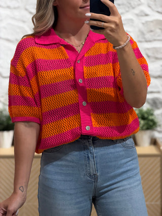 Gilet en crochet POLINA - Fuchsia/orange (Made in Italie)