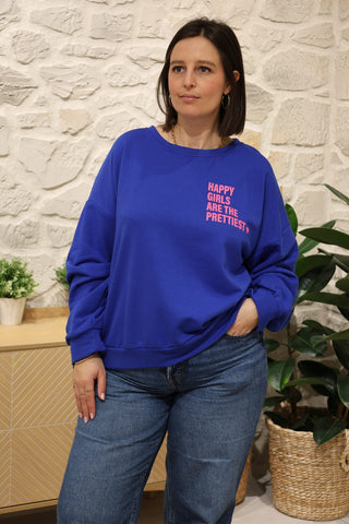 Sweat HAPPY GIRL - BLEU - CURVY