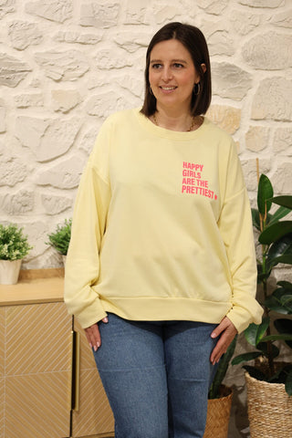 Sweat HAPPY GIRL - JAUNE - CURVY