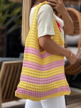Sac en crochet - RAYÉ - Jaune/rose