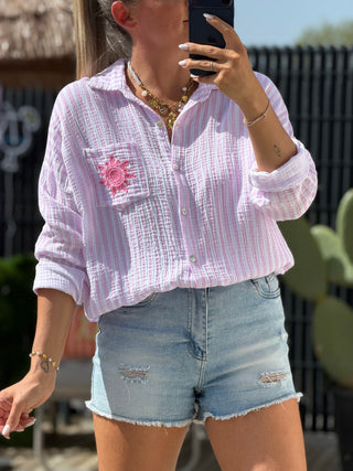 Chemise gaze de coton - SOLEIL - Rose (Made in Italie)