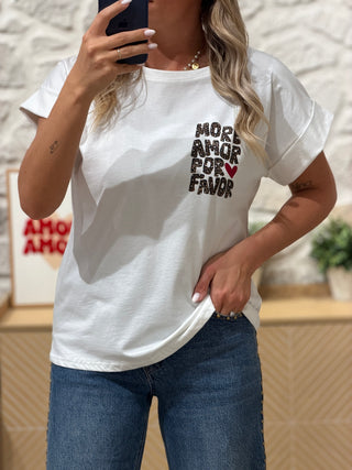 T-shirt MORE AMOR - Léopard camel (Made in Italie)