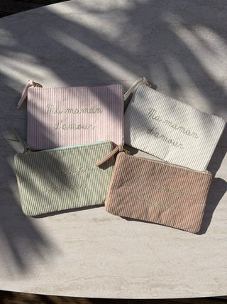 Pochette velours côtelé  " MA MAMAN D'AMOUR "