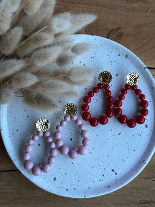 BOUCLES D'OREILLES N*5 Vieux Rose/Rouge