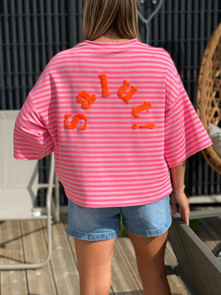 T-shirt SALUT - ROSE PÂLE/FUCHSIA (Made in Italie)