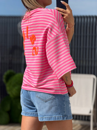 T-shirt SALUT - ROSE PÂLE/FUCHSIA (Made in Italie)