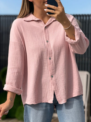 Chemise gaze de coton - MARIO - Rose (Made in Italie)