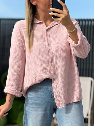 Chemise gaze de coton - MARIO - Rose (Made in Italie)