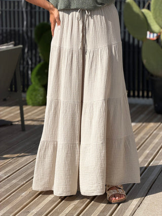 Jupe gaze de coton BIRLY - BEIGE (Made in Italie)
