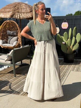 Jupe gaze de coton BIRLY - BEIGE (Made in Italie)