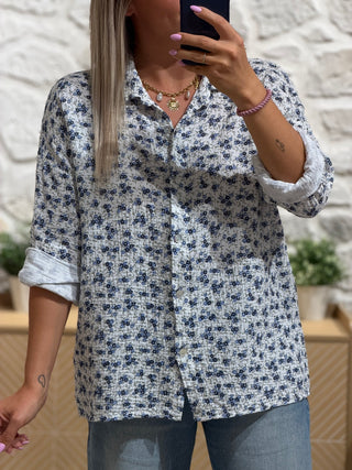 Chemise gaze de coton TALULA - Bleue (Made in Italie)