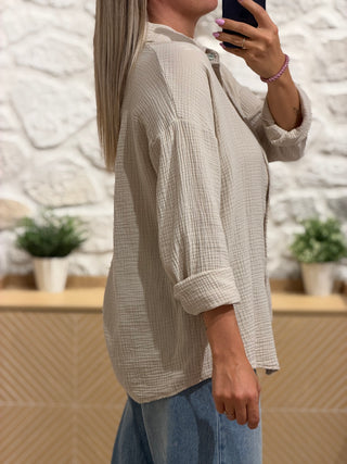 Chemise gaze de coton - MARIO - Beige (Made in Italie)