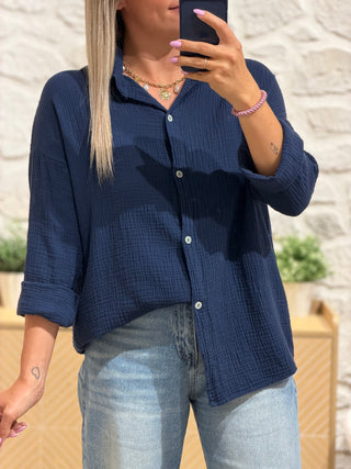 Chemise gaze de coton - MARIO - Marine (Made in Italie)