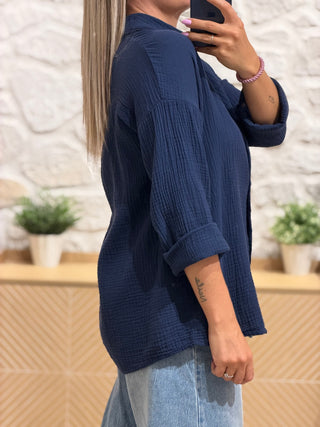 Chemise gaze de coton - MARIO - Marine (Made in Italie)