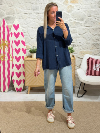 Chemise gaze de coton - MARIO - Marine (Made in Italie)