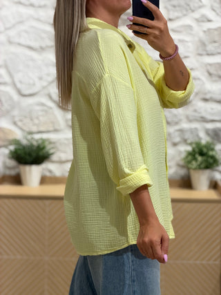 Chemise gaze de coton - MARIO - Jaune (Made in Italie)