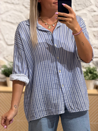 Chemise gaze de coton KIM - Bleue (Made in Italie)