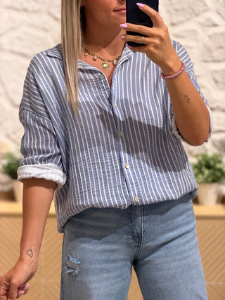 Chemise gaze de coton KIM - Bleue (Made in Italie)