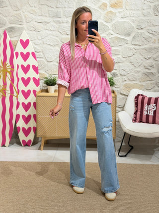 Chemise gaze de coton KIM - Fuchsia (Made in Italie)