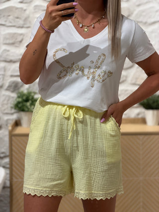 Short NAOMA gaze de coton - Jaune (Made in Italie)