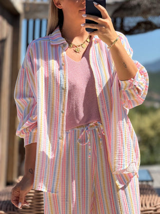 Chemise gaze de coton BELLY - Bleue (Made in Italie)