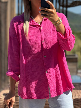 Chemise gaze de coton - MARIO - Fuchsia (Made in Italie)
