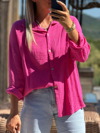 Chemise gaze de coton - MARIO - Fuchsia (Made in Italie)