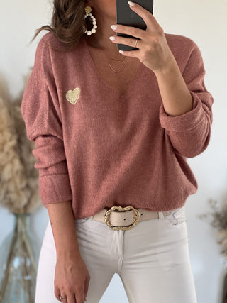 Pull NOE Vieux Rose Coeur Or