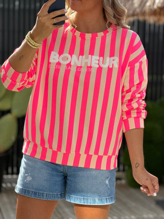 Sweat création BONHEUR - RAYÉ (Made in Italie)
