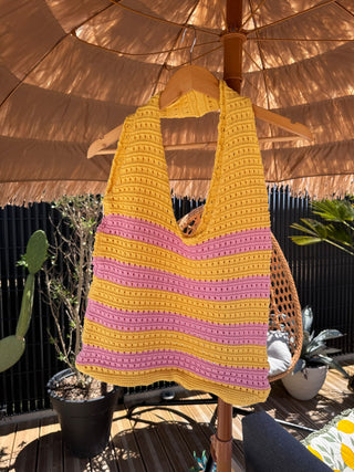 Sac en crochet - RAYÉ - Jaune/rose