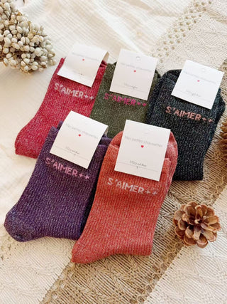 Chaussettes paillettes - " S'AIMER ++ "