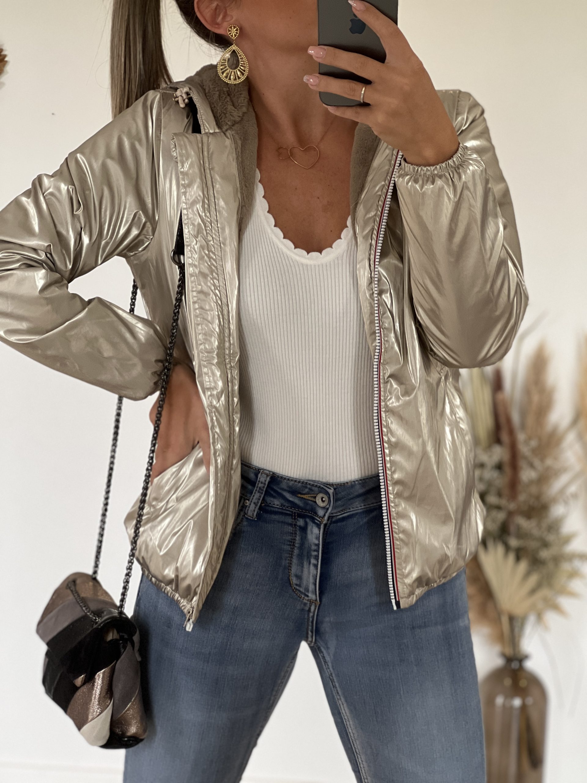 manteau fausse fourrure gold and silver