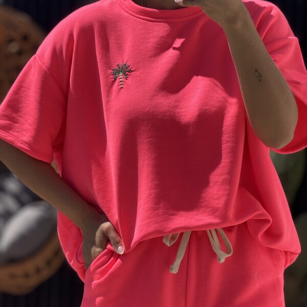 Sweat manches courtes HOLIDAY Rose fluo