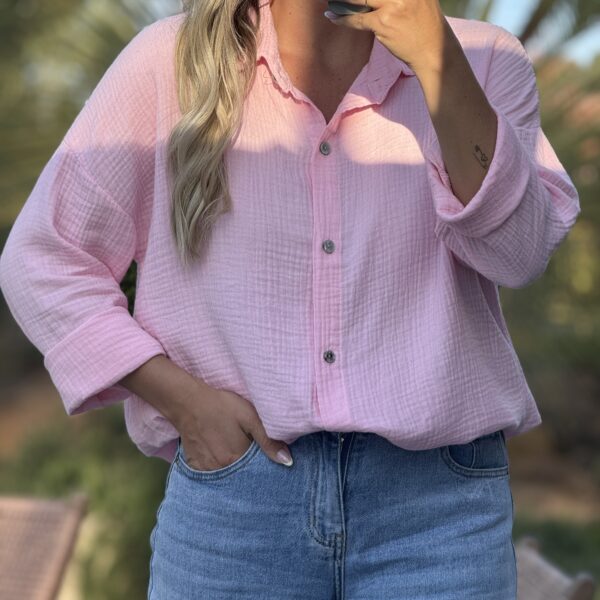 Chemise gaze de coton - HASTON - Rose bébé (Made in Italie)