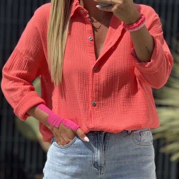Chemise gaze de coton - HASTON - Corail (Made in Italie)