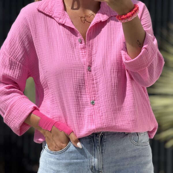 Chemise gaze de coton - HASTON - Rose (Made in Italie)